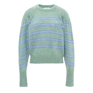 Roseann’s green Carla light striped mohair sweater
